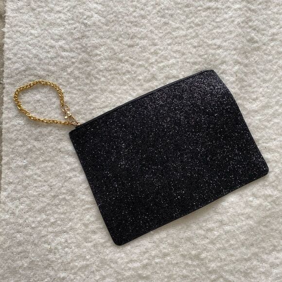ALDO Black Glittery Clutch with Gold Chain Zipper - Picture 1 of 5